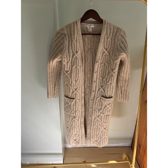 Vtg Y2K Boho M Sarah Spencer Beige Lambswool Cable knit Cardigan Duster Sweater - Picture 6 of 9